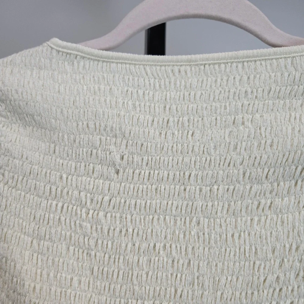 Anthropologie Smocked Puff Sleeve Top Cream Off White OB1425048 Women Small FLAW